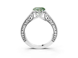 White gold Fancy Green Heart Cut Cut Pave Band Milgrain Solitaire Ring_3