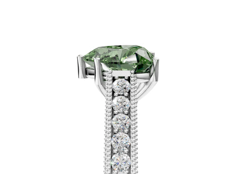 White gold Fancy Green Heart Cut Cut Pave Band Milgrain Solitaire Ring_5
