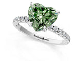 White gold Fancy Green Heart Cut Diamond Brilliant Solitaire Ring with Pavé Band and Four-Prong Setting_1