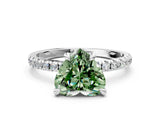 White gold Fancy Green Heart Cut Diamond Brilliant Solitaire Ring with Pavé Band and Four-Prong Setting_12