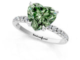 White gold Fancy Green Heart Cut Diamond Brilliant Solitaire Ring with Pavé Band and Four-Prong Setting_2
