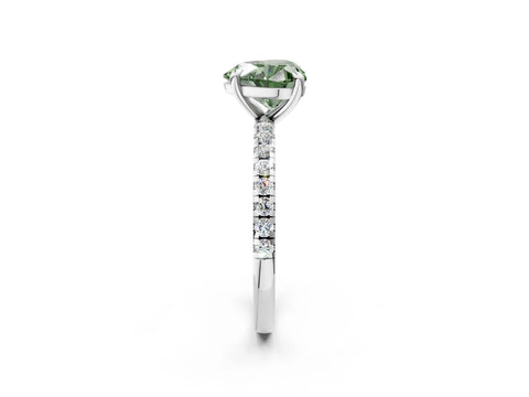 White gold Fancy Green Heart Cut Diamond Brilliant Solitaire Ring with Pavé Band and Four-Prong Setting_2