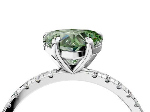 White gold Fancy Green Heart Cut Diamond Brilliant Solitaire Ring with Pavé Band and Four-Prong Setting_4