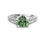 White gold Fancy Green Heart Cut Diamond Cathedral Solitaire Ring with Round  Pavé Band_75