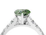 White gold Fancy Green Heart Cut Diamond Cathedral Solitaire Ring with Round  Pavé Band_79