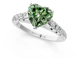 White gold Fancy Green Heart Cut Diamond Cathedral Solitaire Ring with Round  Pavé Band_79