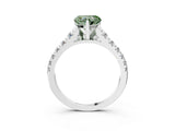 White gold Fancy Green Heart Cut Diamond Cathedral Solitaire Ring with Round  Pavé Band_80