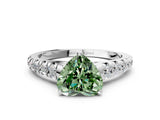 White gold Fancy Green Heart Cut Diamond Cathedral Solitaire Ring with Round  Pavé Band_90
