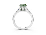 White gold Fancy Green Heart Cut Diamond Cathedral Solitaire Ring with Round  Pavé Band_93