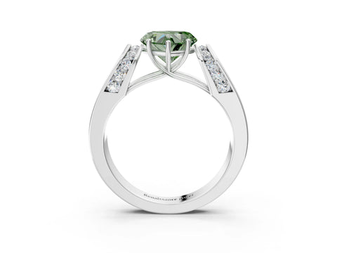 White gold Fancy Green Heart Cut Diamond Channel Set Solitaire Ring with Four-Prong Setting_16