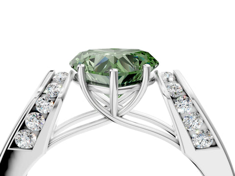 White gold Fancy Green Heart Cut Diamond Channel Set Solitaire Ring with Four-Prong Setting_17