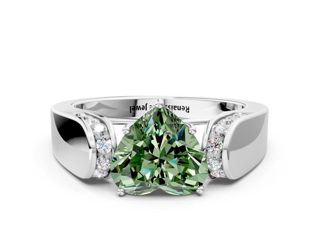 White gold Fancy Green Heart Cut Diamond Channel Set Solitaire Ring with Four-Prong Setting_37