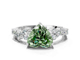 White gold Fancy Green Heart Cut Diamond Cluster Pavé Band with Four-Prong Setting_3