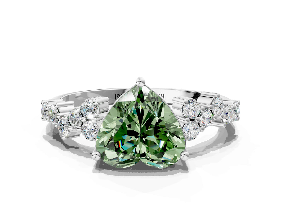 White gold Fancy Green Heart Cut Diamond Cluster Pavé Band with Four-Prong Setting_3