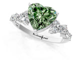 White gold Fancy Green Heart Cut Diamond Cluster Pavé Band with Four-Prong Setting_4