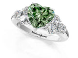 White gold Fancy Green Heart  Cut Diamond Cluster Ring with Round Accent Stones and Prong Setting on a Classic Band_36