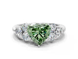 White gold Fancy Green Heart  Cut Diamond Cluster Ring with Round Accent Stones and Prong Setting on a Classic Band_41