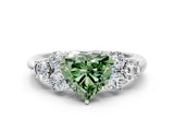 White gold Fancy Green Heart  Cut Diamond Cluster Ring with Round Accent Stones and Prong Setting on a Classic Band_52