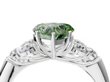 White gold Fancy Green Heart  Cut Diamond Cluster Ring with Round Accent Stones and Prong Setting on a Classic Band_56