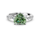 White gold Fancy Green Heart Cut Diamond Cluster Side Stone Solitaire Ring with Prong Setting_53