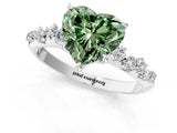 White gold Fancy Green Heart Cut Diamond Cluster Side Stone Solitaire Ring with Prong Setting_54