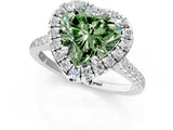 White gold Fancy Green Heart Cut Diamond Cushion Halo Ring with Pavé Band_1