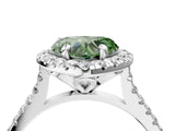 White gold Fancy Green Heart Cut Diamond Cushion Halo Ring with Pavé Band_10