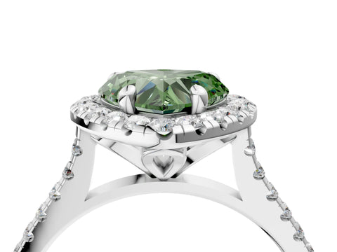 White gold Fancy Green Heart Cut Diamond Cushion Halo Ring with Pavé Band_10