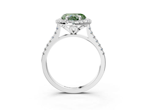 White gold Fancy Green Heart Cut Diamond Cushion Halo Ring with Pavé Band_3