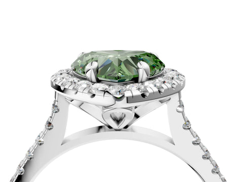 White gold Fancy Green Heart Cut Diamond Cushion Halo Ring with Pavé Band_4