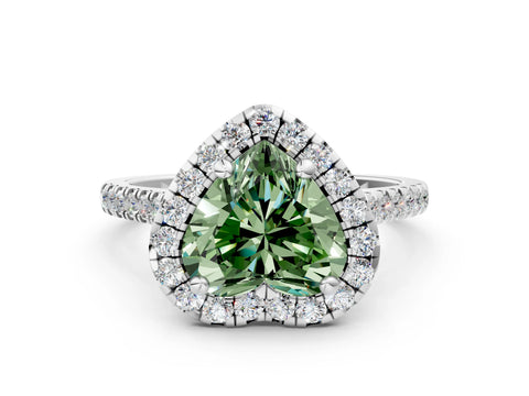 White gold Fancy Green Heart Cut Diamond Cushion Halo Ring with Pavé Band_6