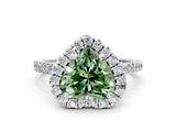 White gold Fancy Green Heart Cut Diamond Cushion Halo Ring with Pavé Band