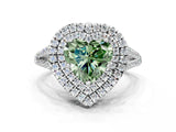 White gold Fancy Green Heart Cut Diamond Double Halo Ring with Pavé Band and Prong Setting_56