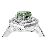 White gold Fancy Green Heart Cut Diamond Double Halo Ring with Pavé Band and Prong Setting_60