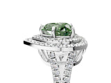White gold Fancy Green Heart Cut Diamond Double Halo Ring with Pavé Band and Prong Setting_61