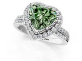 White gold Fancy Green Heart Cut Diamond Double Halo Ring with Split Shank and Four-Prong Setting_1
