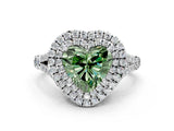 White gold Fancy Green Heart Cut Diamond Double Halo Ring with Split Shank and Prong Setting_27