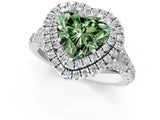 White gold Fancy Green Heart Cut Diamond Double Halo Ring with Split Shank and Prong Setting_28
