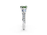 White gold Fancy Green Heart Cut Diamond Engagement Ring with Baguette Side Stones and Channel Set Band_31