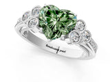 White gold Fancy Green Heart  Cut Diamond Engagement Ring with Bezel Set Round Side Stones and Prong Setting_25