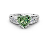White gold Fancy Green Heart  Cut Diamond Engagement Ring with Pavé Band and Four-Prong Setting_3