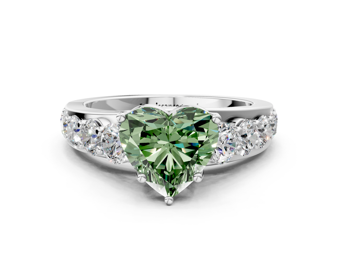 White gold Fancy Green Heart  Cut Diamond Engagement Ring with Pavé Band and Four-Prong Setting_3