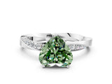 White gold Fancy Green Heart Cut Diamond Engagement Ring with Side Stone Accents and Four-Prong Setting_109