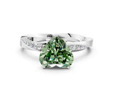 White gold Fancy Green Heart Cut Diamond Engagement Ring with Side Stone Accents and Four-Prong Setting_12