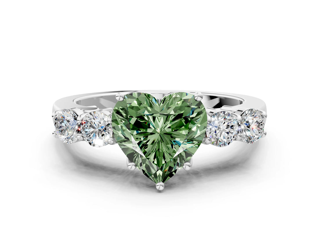 White gold Fancy Green Heart  Cut Diamond Five-Stone Prong Set White Gold Ring_48