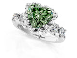 White gold Fancy Green Heart  Cut Diamond Floral Halo Engagement Ring with Shared Prong Setting 2