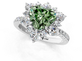 White gold Fancy Green Heart  Cut Diamond Floral Halo Pave Band with Prong Setting_1