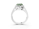 White gold Fancy Green Heart Cut Diamond Floral Halo Ring with Pavé Band and Prong Setting_10