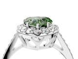 White gold Fancy Green Heart Cut Diamond Floral Halo Ring with Pavé Band and Prong Setting_11