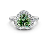 White gold Fancy Green Heart Cut Diamond Floral Halo Ring with Pavé Band and Prong Setting_7